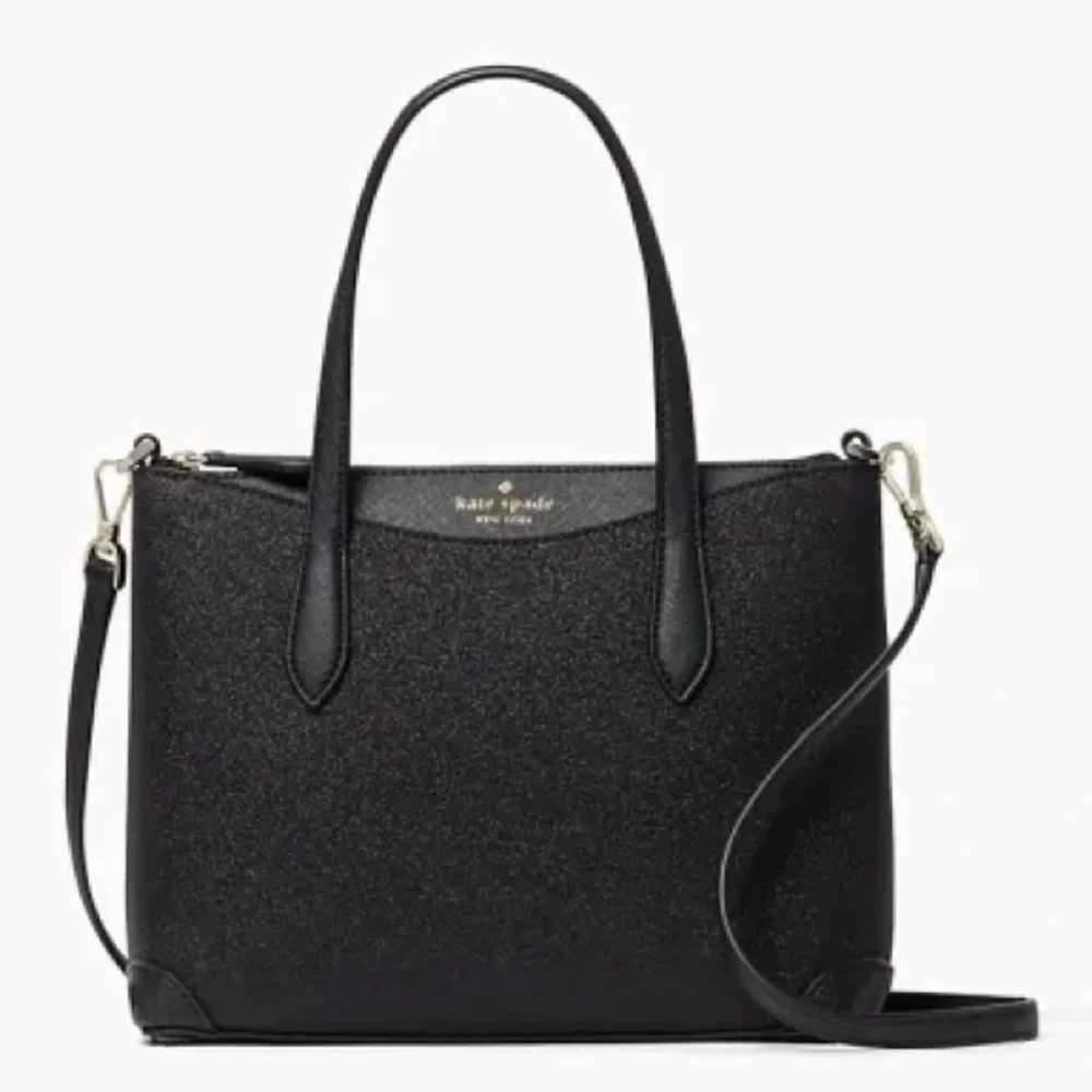 Kate Spade Black Glitter Sparkle Shimmy Fabric Satchel Purse Bag - Picture 13 of 13